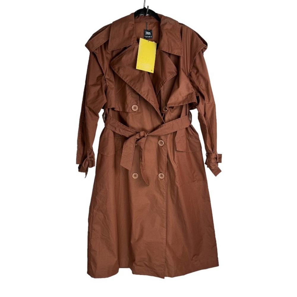 NWT Zara Chocolate Brown Trench Coat Sz Medium Blogger Fav Tie Waist